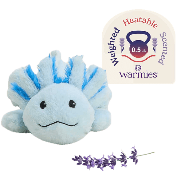 Warmies Junior 9" Blue Axolotl Stuffed Animal, Microwavable Heated Plushie and Weighted Soft Plush Toys
