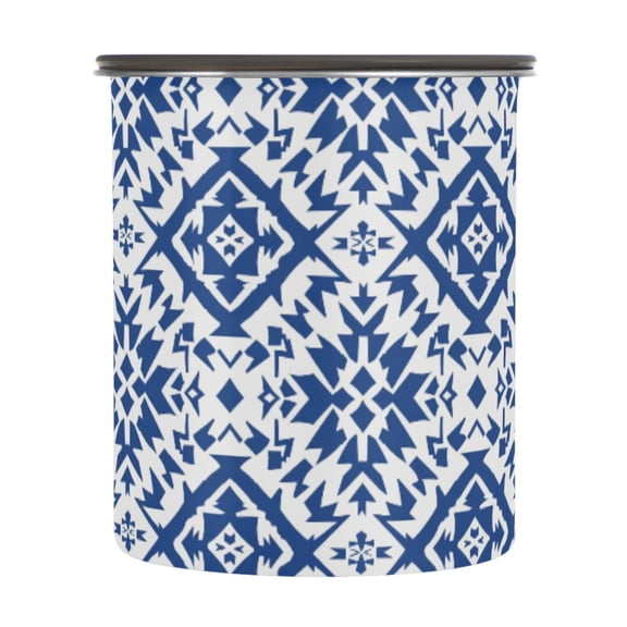 Blue Aztec Art Ornament Airtight Coffee Bean Canister 30oz Food Storage Containers with Lids For Gournd, Tea, Sugar, Flour, Rice, Cereal, Candy Cookie Jar