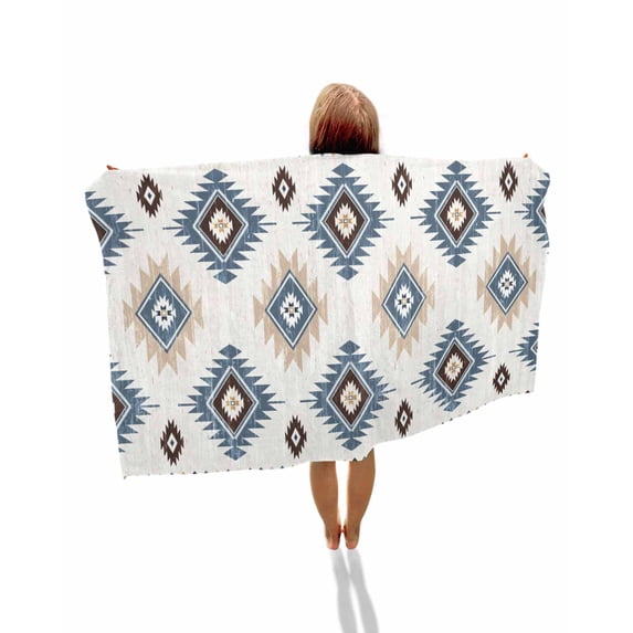 Blue Aztec Beach Towels Oversized Super Absorbent, Southwest Boho Tribe Abstract Geometric Art Lightweight Bath Towel Quick Dry Sets For Bathroom/Pool/Rv Camping/Beach Play/Gym Room/Picnic 35"x70"