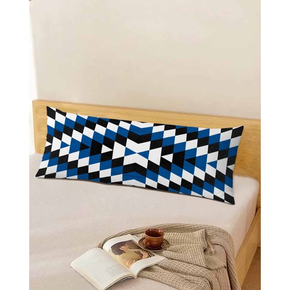 Blue Aztec Body Pillow Cover, Pillowcase Protectors with Zipper, Breathable Decorative Throw Pillow Case Cover, Black White Southwest Vintage Abstract Geometric Pillow Shams for Couch Sofa 20x54Inch