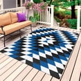 thumbnail image 1 of Blue Aztec Outdoor Rug for Patio/Deck/Porch, Non-Slip Large Area Rug 5 x 8 Ft, Black White Southwest Vintage Abstract Geometric Indoor Outdoor Rugs Washable Area Rugs, Camping Rug Carpet Runner, 1 of 8
