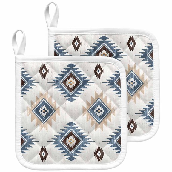 Blue Aztec Pot Holders for Kitchen Heatproof Potholder, 2 Pack Southwest Boho Tribe Abstract Geometric Art Hot Pads Multipurpose Oven Pads Cloth Potholders Trivet for Cooking and Baking