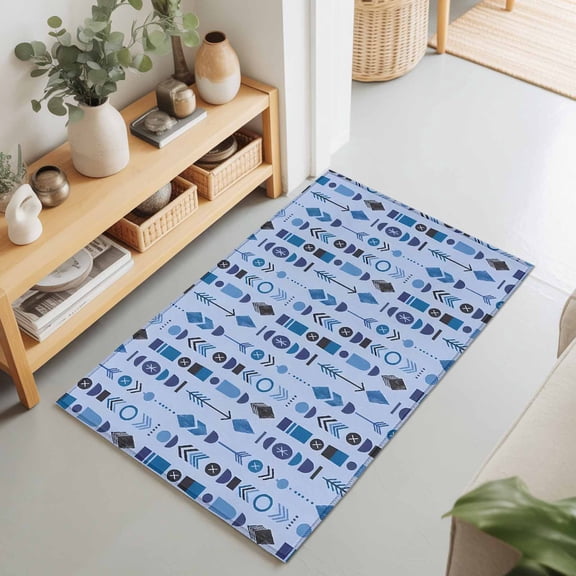 Blue Aztec Tribal Arrows Rectangle Area Rug 2x3ft,Living Room Rug Non-Slip Washable Circle Rugs Pad,Southwestern Geometric Art Soft Floor Carpet for Bedroom Dining Room