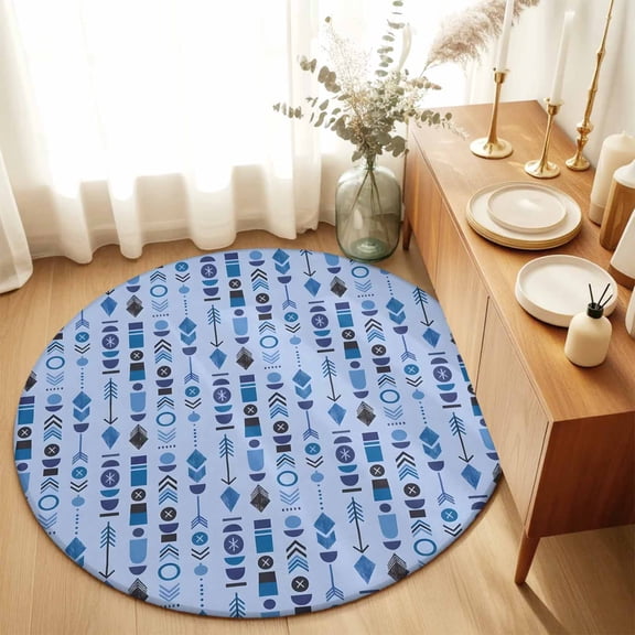 Blue Aztec Tribal Arrows Round Area Rug 3ft,Living Room Rug Non-Slip Washable Circle Rugs Pad,Southwestern Geometric Art Soft Floor Carpet for Bedroom Dining Room