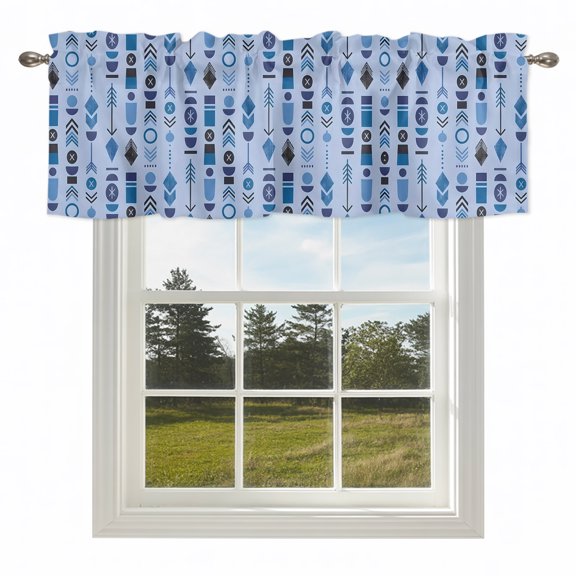 Blue Aztec Tribal Arrows Valances for Windows Southwestern Geometric Art Rod Pocket Curtain Valance Window Treatment Short Curtains for Kitchen Living Room,42x12in