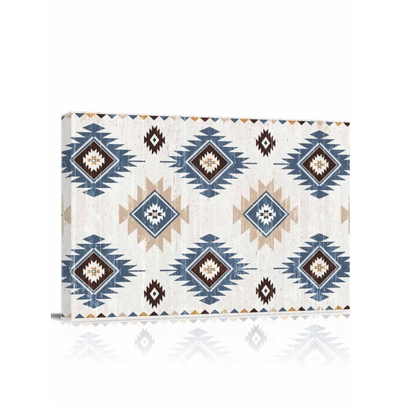 Blue Aztec Wall Art for Living Room,Canvas Picture Wall Decor for Bathroom Bedroom,Southwest Boho Tribe Abstract Geometric Art Painting Artwork for Office Kitchen Hallway Dining Room Decor 20"x24"