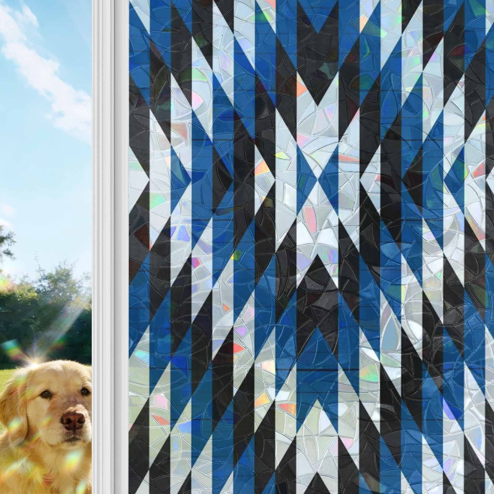 Blue Aztec Window Privacy Film Stain Glass,Reusable Decorative Rainbow ...