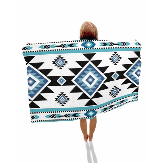 Blue Aztecs Beach Towels Oversized Super Absorbent, Southwestern Stripe Native American Boho Lightweight Bath Towel Quick Dry Sets For Bathroom/Pool/Rv Camping/Beach Play/Gym Room/Picnic 35"x70"