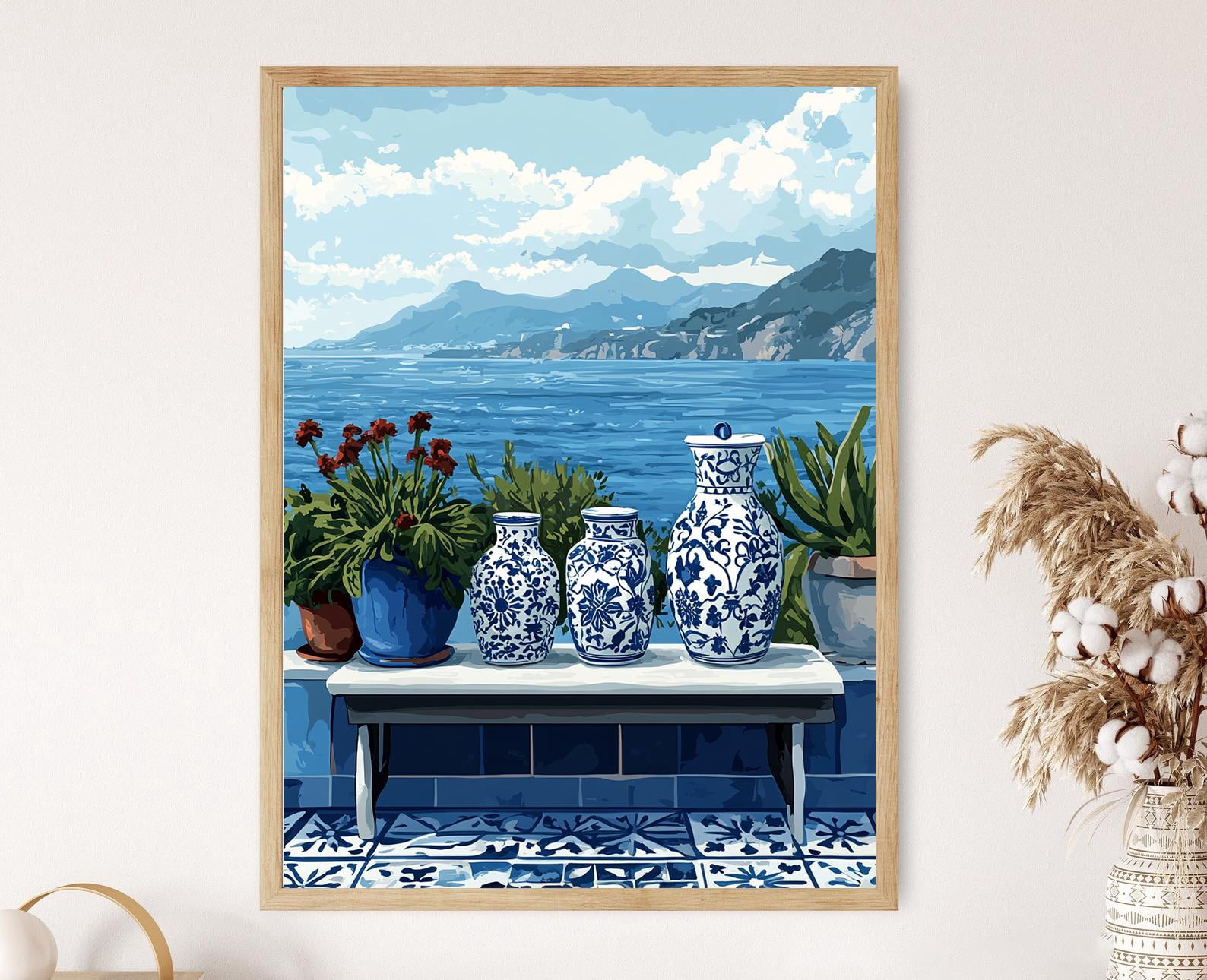 Blue Azulejo Tile Art Print Portuguese Pottery Coastal Design Poster ...