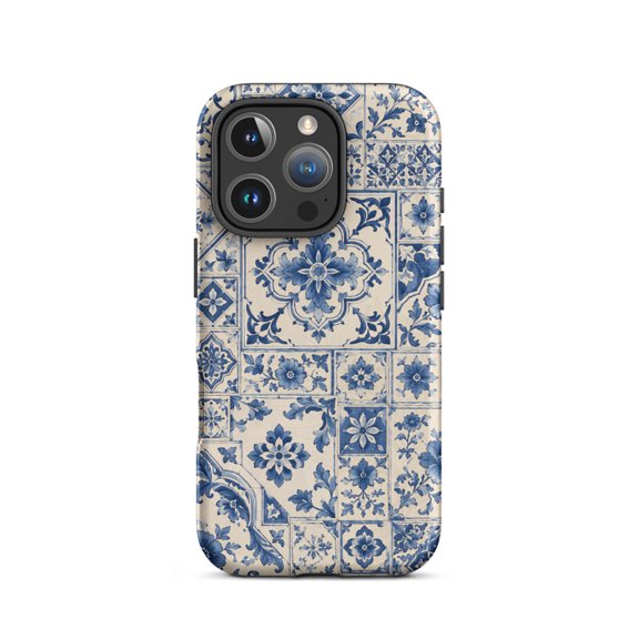 Blue Azulejo Tile Porcelain Rugged Phone Case for iPhone 16 Pro