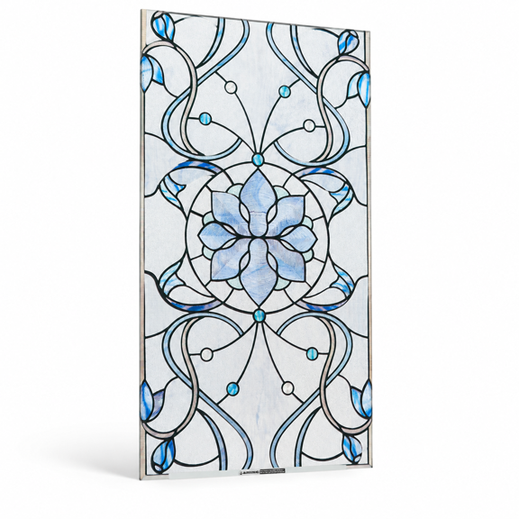 Blue Azure Bloom 23.6 x 35.4 inches Decorative 3D Stained Glass Window Film