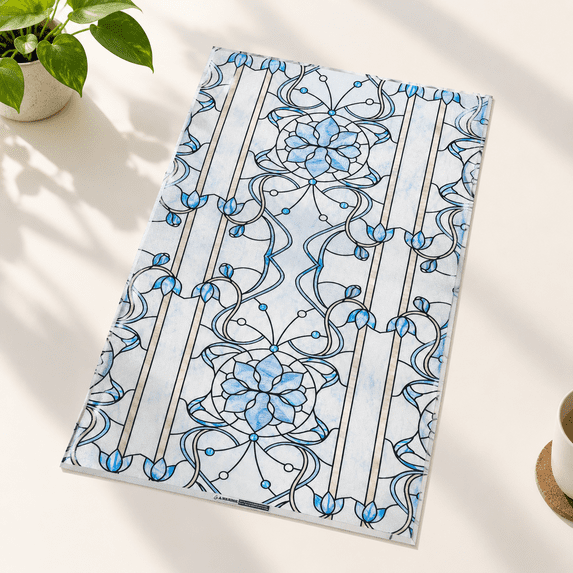 Blue Azure Bloom 3D Stained Glass Window Film, 35.4 x 78.7 Inches, Non ...