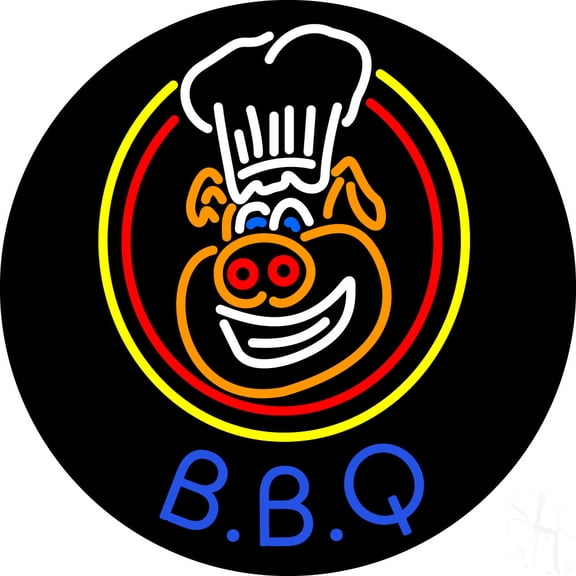 Blue BBQ Pig Logo LED Neon Sign 26 x 26 - inches, Black Square Cut Acrylic Backing, with Dimmer - Bright and Premium built indoor LED Neon Sign for restaurant window and interior decor.