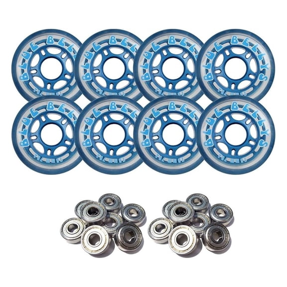 Blue BELLYS 76mm 78a Inline Skate Wheels with ABEC 5 Bearings