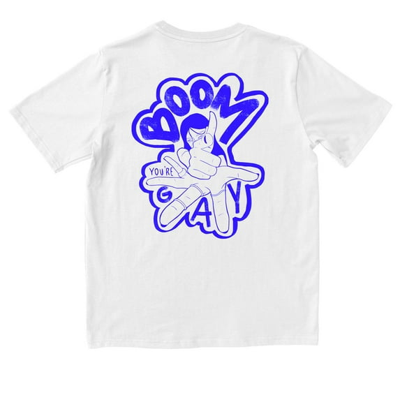 Blue BOOM Cartoon Graphic Shirt with Playful Hand Gesture Design for ...