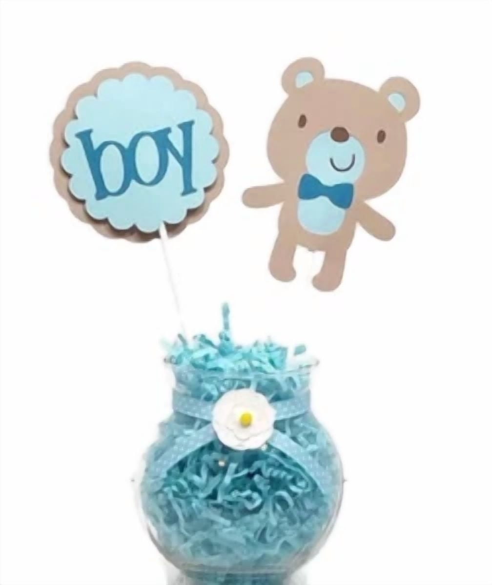 Blue Baby Boy Teddy Bear Centerpiece Sticks Cake Toppers Baby Shower ...