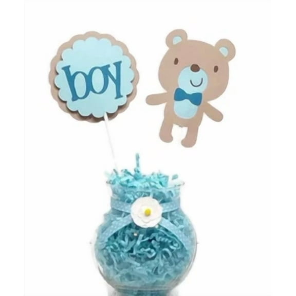 Blue Baby Boy Teddy Bear Centerpiece Sticks Cake Toppers Baby Shower Decorations