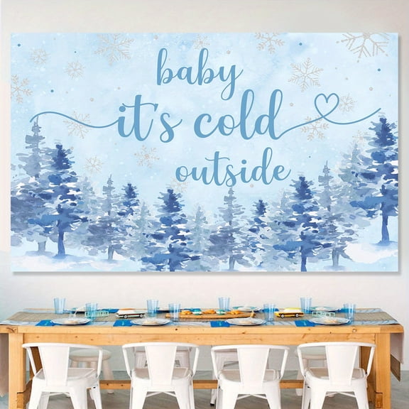 Blue Baby Its Cold Outside Background Cloth 5 x 3.3 ft Winter Party Backdrop Banner Vinyl With Grommets And Ribbon For Baby Shower Christmas Celebration Photo Booth Indoor Outdoor Event Decor