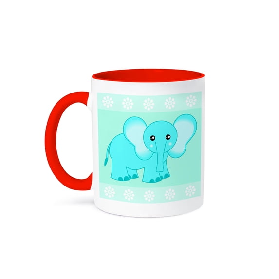 3dRose, Blue Baby Elephant, 11oz Two-Tone Red Mug