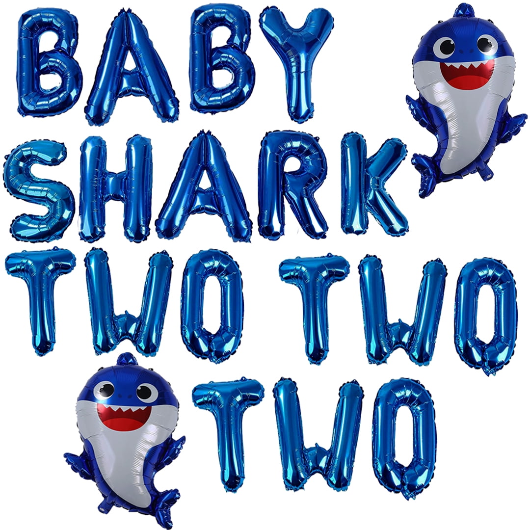 Blue Baby Shark Two Two Balloons for Boy 2nd Birthday Decorations Cute Baby Shark Themed Party Supply