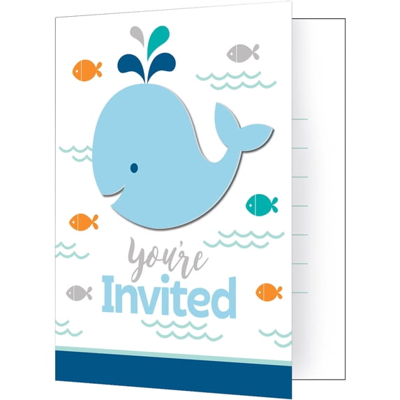 Creative Converting 324427 Blue Baby Whale Foldover Invitation