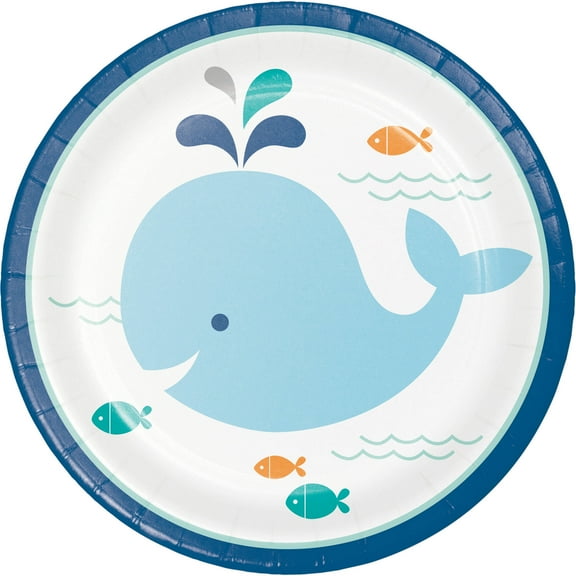 Blue Baby Whale Round Paper Dessert Plates 8 Count for 8 Guests
