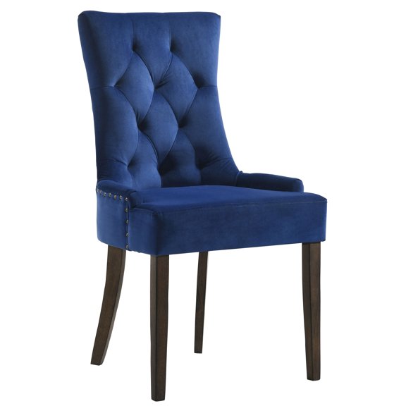 Blue Back Chairs Of 2 - Soft Upholstery, Dining Room Velvet Stable Wood Legs,