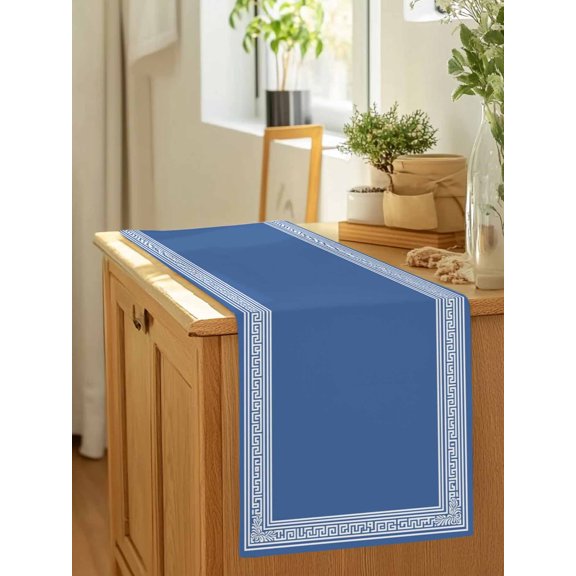 Blue Back Pattern Retro Greece Table Runner 36 Inches Long,Kitchen Dining Tablerunners Abstract Geometric Texture Linen Table Runners Dresser Scarves for Home Dinner Wedding Holiday Party Decor