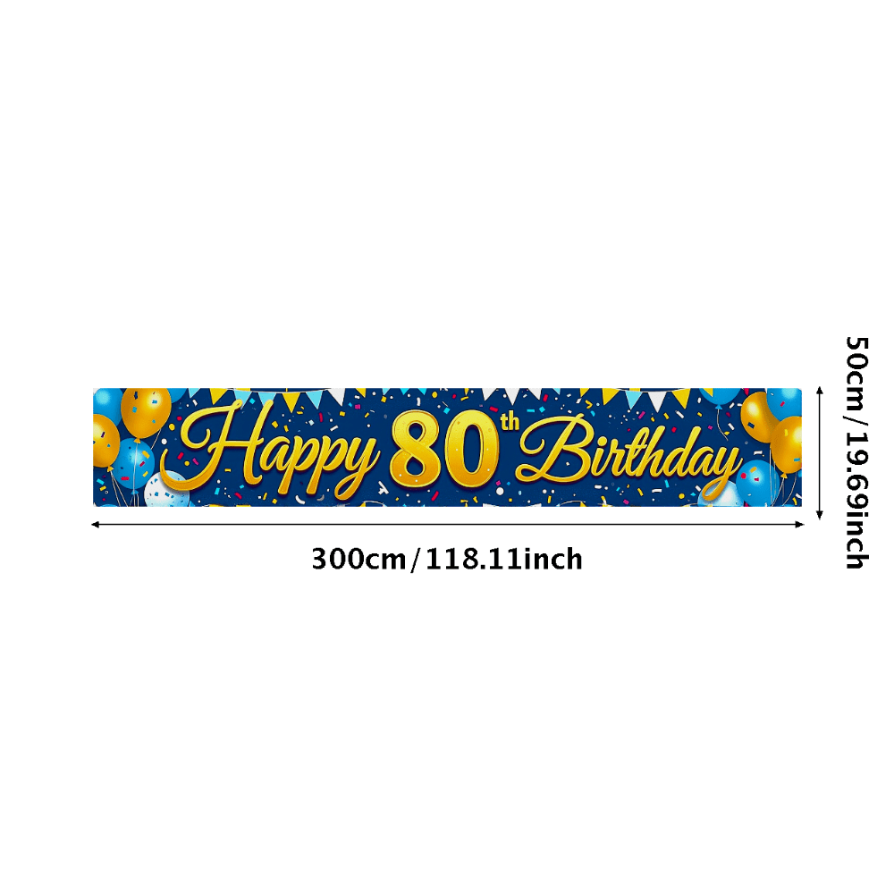 Blue Backdrop Banner with Golden Happy 80th Birthday Text Balloons and ...