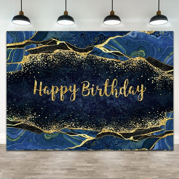 Blue Backdrop Fluid Happy Birthday Photography Background for Men WomenMarble and Gold Emerald Green 30th 40th 50th 60th 70th Party Banner Decorations Photo Studio Props