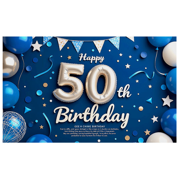 Blue Background 50th Birthday Party Banner with Glittery Stars Balloons and Streamers Backdrop Decorations for Birthday Party Celebrations Photography Props Decor Party Supplies