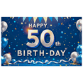 thumbnail image 1 of Blue Background 50th Birthday Party Banner with Glittery Stars Balloons and Streamers Backdrop Decorations for Birthday Party Celebrations Photography Props Decor Party Supplies, 1 of 7