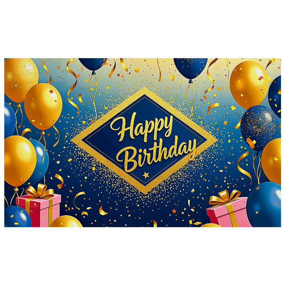 Blue Background Birthday Banner with Golden Balloons Glitter and Gift Boxes Happy Birthday Party Supplies Backdrop Decors Photography Props for Birthday Party Celebration Decorations
