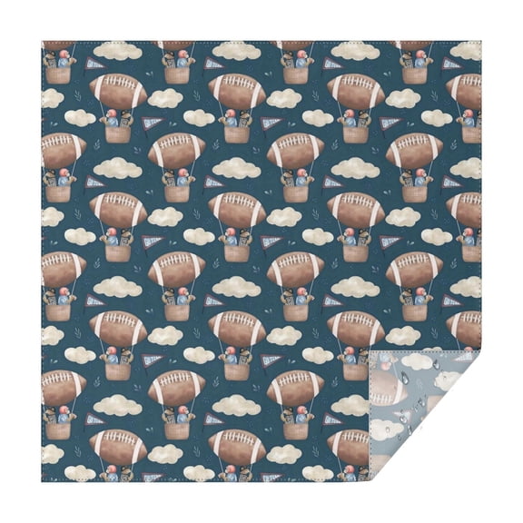Blue Background Football Hot Air Balloons Pattern Square Tablecloth,Waterproof Square Table Cover,Wipeable Spillproof Washable Table Cover for Home Kitchen Party Decor 42"X42"(107x107cm)