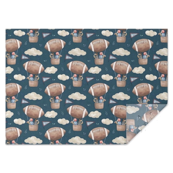Blue Background Football Hot Air Balloons Rectangle Tablecloth 60"x84",Waterproof Polyester Rectangle Table Cloth, Wipeable Spillproof Polyester Tablecloth for Dining, Camping, Indoor and Outdoor