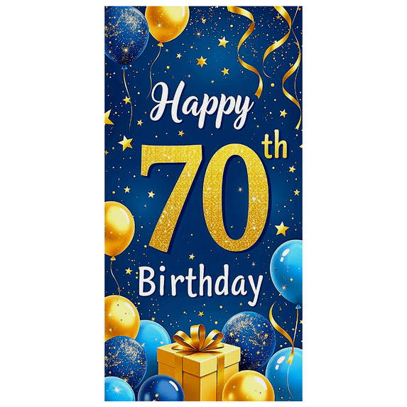 Blue Background Glittery 70th Happy Birthday Banner Party Decoration Supplies Photography Props Backdrop Balloons Theme Event Celebration Decor