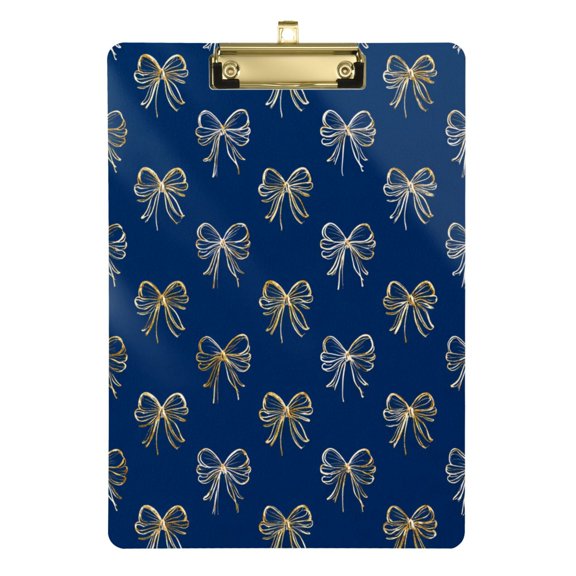 Blue Background Gold Bows Acrylic Clipboard Drawing Board with Hook Writing Pad File Storage A4 Size Gold 12.5" x 9"