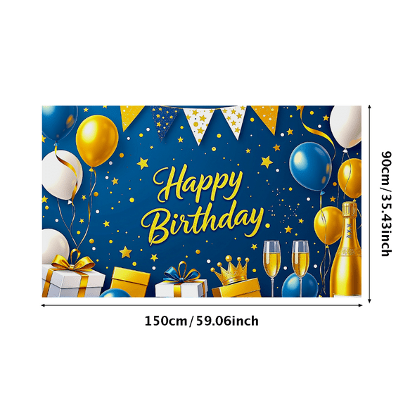 Blue Background Happy Birthday Banner with Star Elements Party Supplies Balloon Decorations Backdrop for Birthday Party Photography Props Celebration Decors