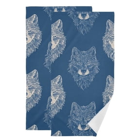 Blue Background Painted Wolf Faces Hand Towel Absorbent Bath Towels for Bathroom Sports Gym 28" x 14" Set of 2