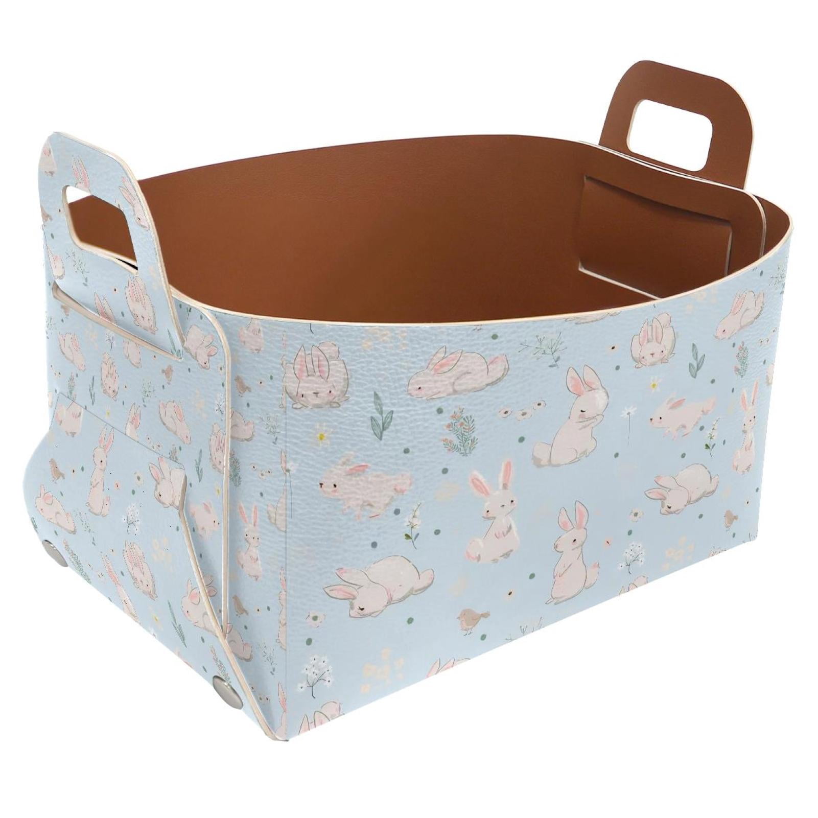 Blue Background Rabbits Storage Basket Collapsible Storage Bin, PU ...