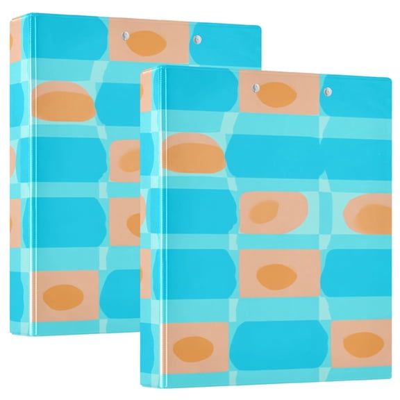Blue Background Squares Pattern 12.4x10.6in PVC Round Ring Binder, D-Ring 3-Hole, Metal Clip, 200 Sheets
