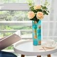 thumbnail image 1 of Blue Background Squares Pattern Plastic Vase 11.8'' x 3.9'' Transparent Non Breakable Decorative for Family, 1 of 6