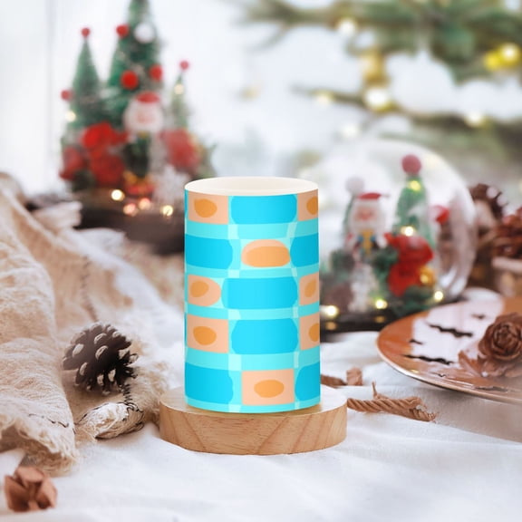 Blue Background Squares Pattern Set of 2 Flameless LED Candles Remote and Timer Indoor Outdoor