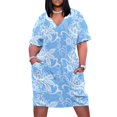 thumbnail image 1 of Blue Background White Lace Pattern Women's Loose Short Sleeve Dress Casual Summer Plus Size Long Dresses with Pockets, 1 of 6