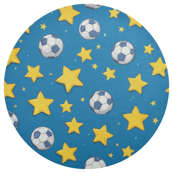 Blue Background Yellow Stars Cute Footballs PVC Round Grid Placemat Table Mat 1 Pc 15.4" x 15.4"