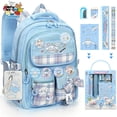 thumbnail image 1 of Blue Backpack - Adjustable Straps, Large Capacity, Includes Stationery Set with Card Holder & 6 Pins, 1 of 8