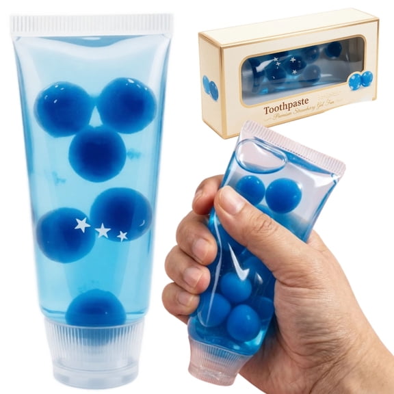 Blue Ball Filled Toothpaste Squishy , Clear Slime Squeeze Fidget Toy, Toothpaste Tube Stress Relief Sensory Toy for Kids, Birthday Party Favor Gift