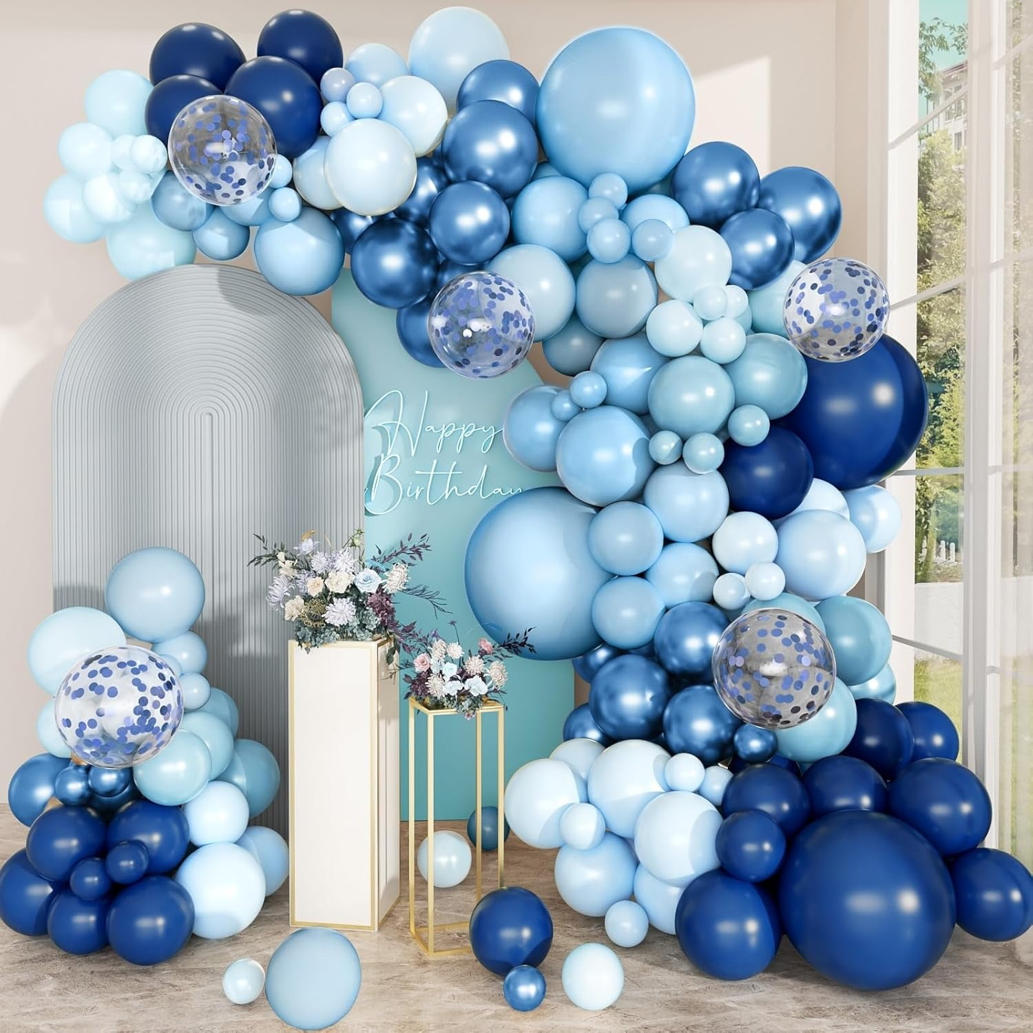 Royal Blue & Gold Balloon Arch Kit - 168 Pcs Graduation Party Decorations With Metallic Balloons