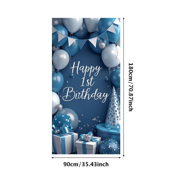 Blue Balloon Design Happy Birthday Banner Glittering Details Party Decoration for Baby's First Birthday Celebrations