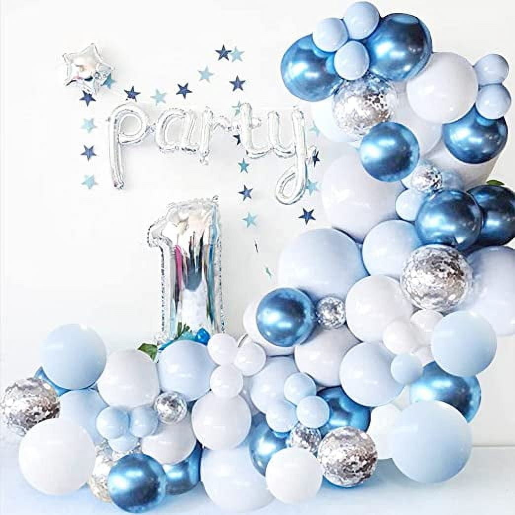 Metallic Blue and Silver Confetti Balloon Garland Arch Kit
